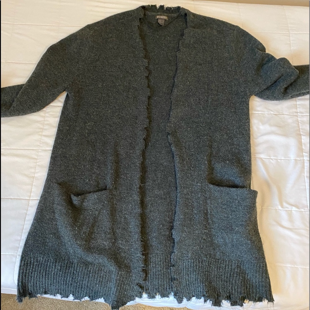 H&M long gray distressed cardigan